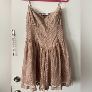 Lace Polka Dot Mini Dress in Taupe